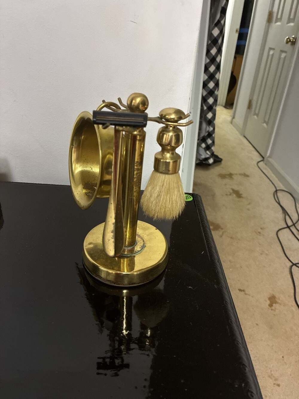 Vintage Brass Shaving Set with Stand Brush and Razor